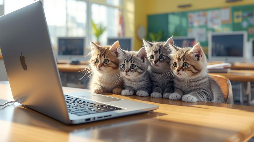 神栖・波崎の出張パソコン教室のイメージ:ノートPCを見る子猫たち